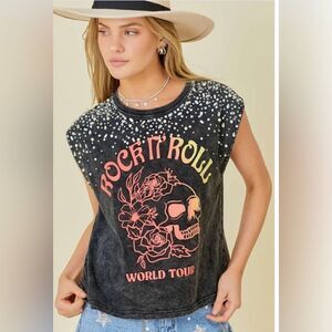 Rock 'n' Roll Graphic Muscle Tee - Black